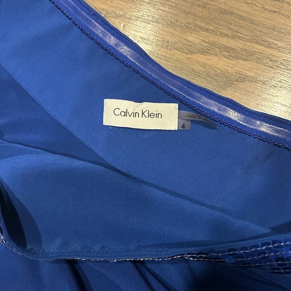 Calvin Klein Royal Blue One Shoulder Sequin Detail Cocktail Trapeze Dress Sz 4 - Picture 5 of 11